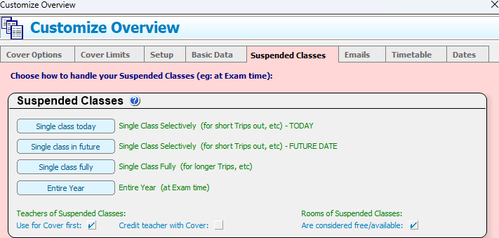 Suspending classes in StaffCover - TimeTabler